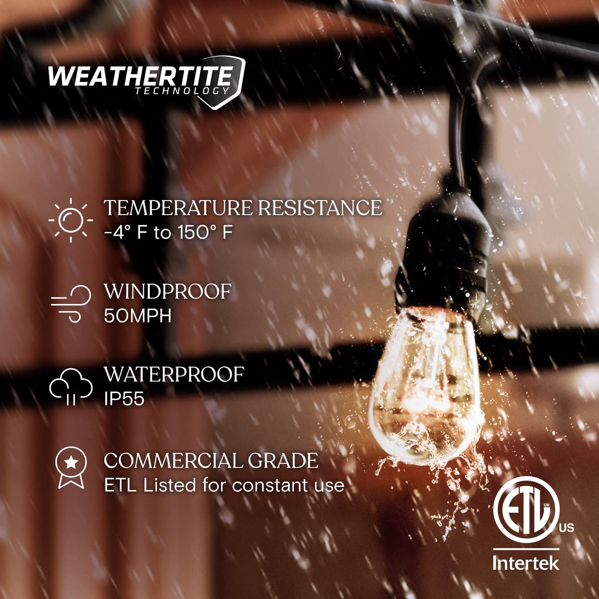 Brightech Bundle Ambience Pro Incandescent Outdoor String Lights - Commercial Grade Waterproof Patio Lights with 24Ft + 4-Pack 10FT String Light Poles