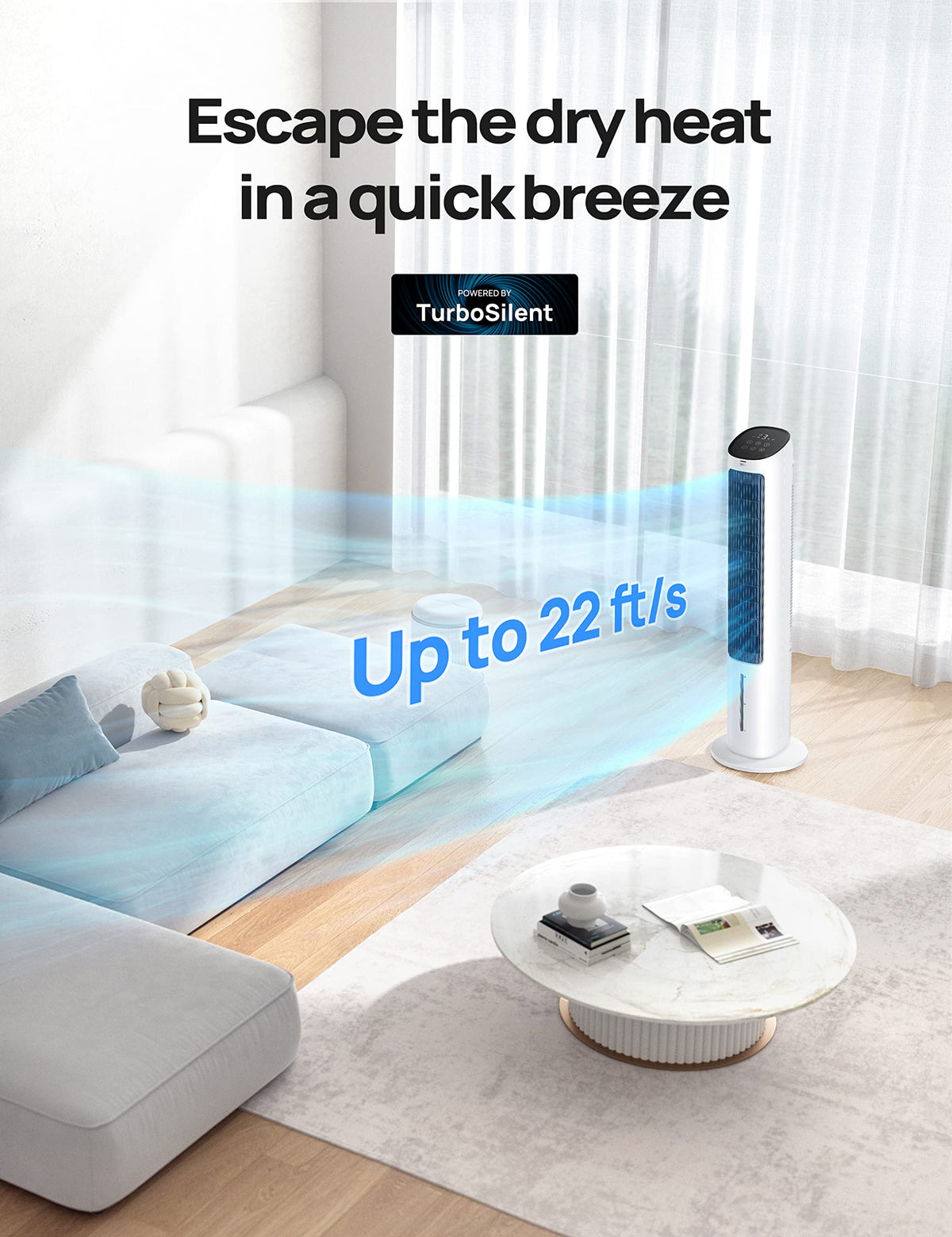 DREO Evaporative Air Cooler, 40” Cooling Fans that Blow Cold Air, 2023 Upgrade with 80° Oscillating, Removable Water Tank, Ice Packs, Remote Control, 4 Speeds, 7H Timer, Swamp Cooler for Bedroom