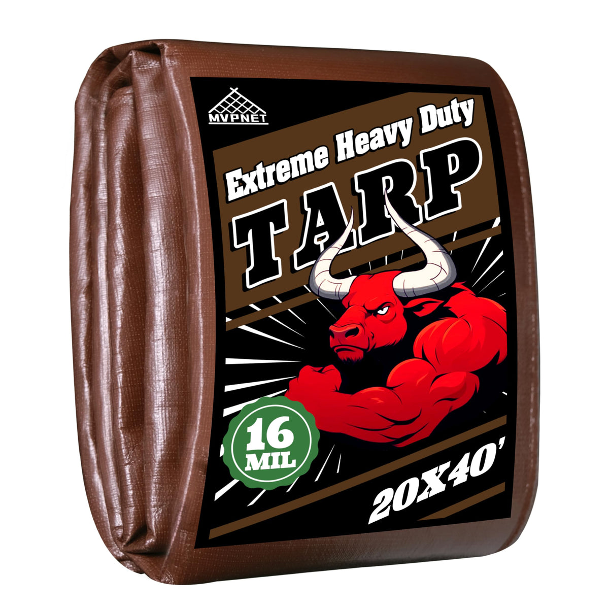 Tarp 20x40ft Heavy Duty Waterproof 16 Mil Tarps,UV-Resistant,Tear-Proof,Black&Brown Multipurpose Tarps,for Outdoor Pool,Camping,Tent,Roof,Garden,Etc -by MVPNET