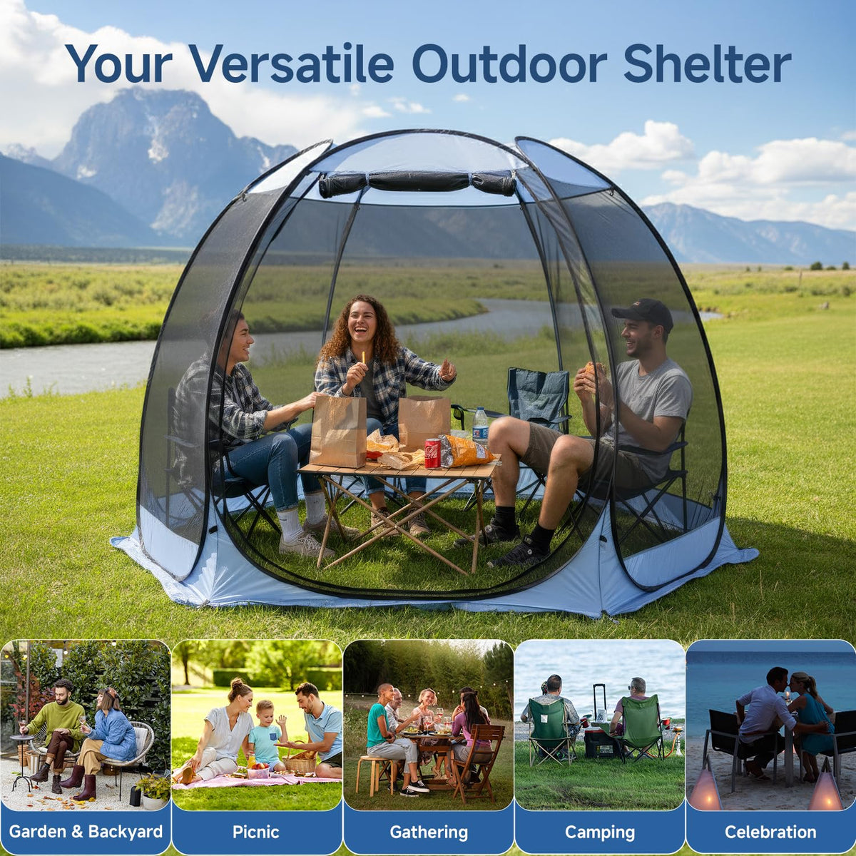 Alvantor 10'x10' Pop Up Screen House Tent, Instant Outdoor Gazebo with Mosquito Netting & UPF 50+ Sun Protection, Portable Canopy Shelter for Patio, Backyard, Camping (4-6 Person),Charcoal Gray
