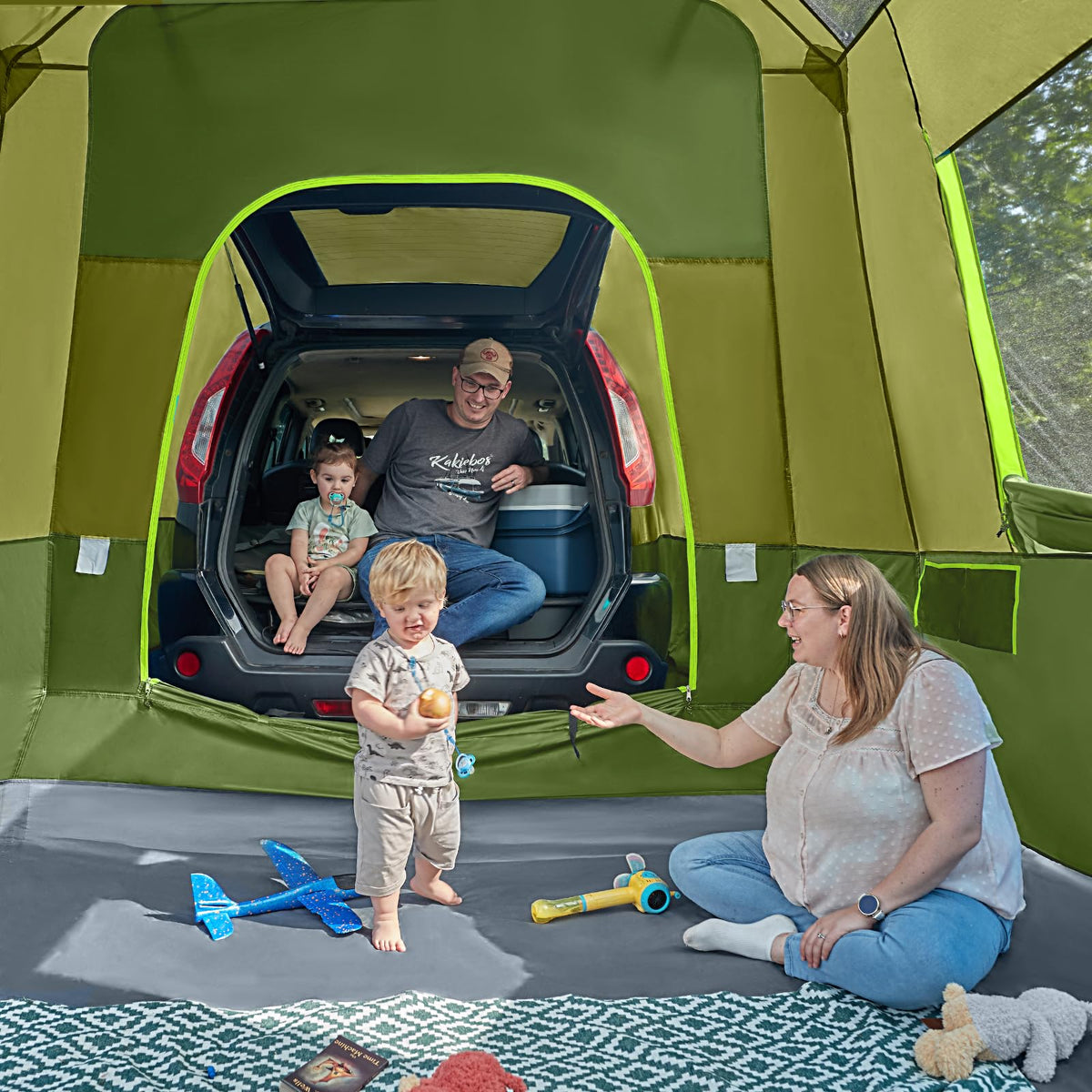 TIMBER RIDGE 5-9 Person SUV Tent with Screen Porch and Awning for Family Camping, Weather Resistant and Portable Van or Car Tent, Includes Rainfly and Storage Bag, 13' W X 10' L X 7.1' H, Green