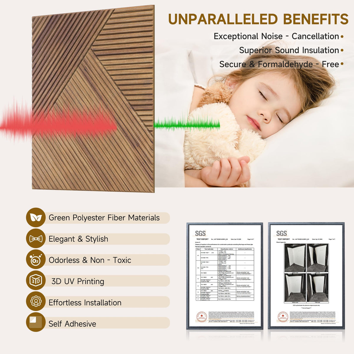 Autorific Acoustic Wall Panels,6 Pack Total Size 72 x 48 Inches,Self-Adhesive Decorative Acoustic Panels for Wall and Ceiling,3D UV Printing with Wood Look,Beech