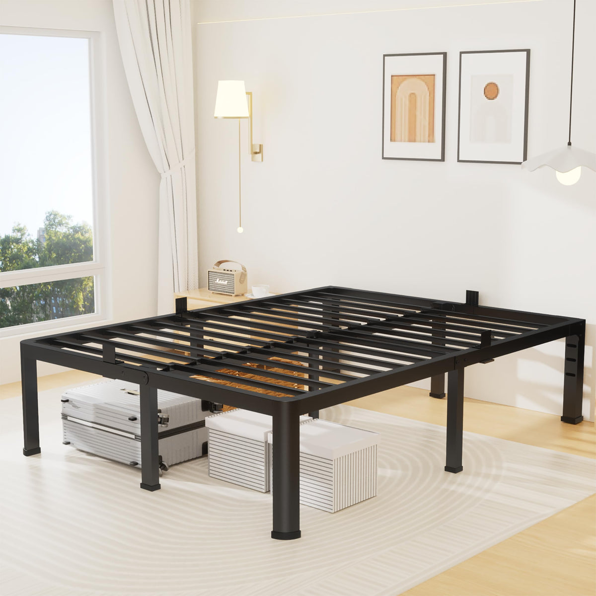 Superay 18 Inch King Size Metal Platform Bed Frame with Round Corners, Storage Space Under High Bed Frame-Heavy Duty Steel Slats Support, Noise Free - Easy Assembly - No Box Spring Needed