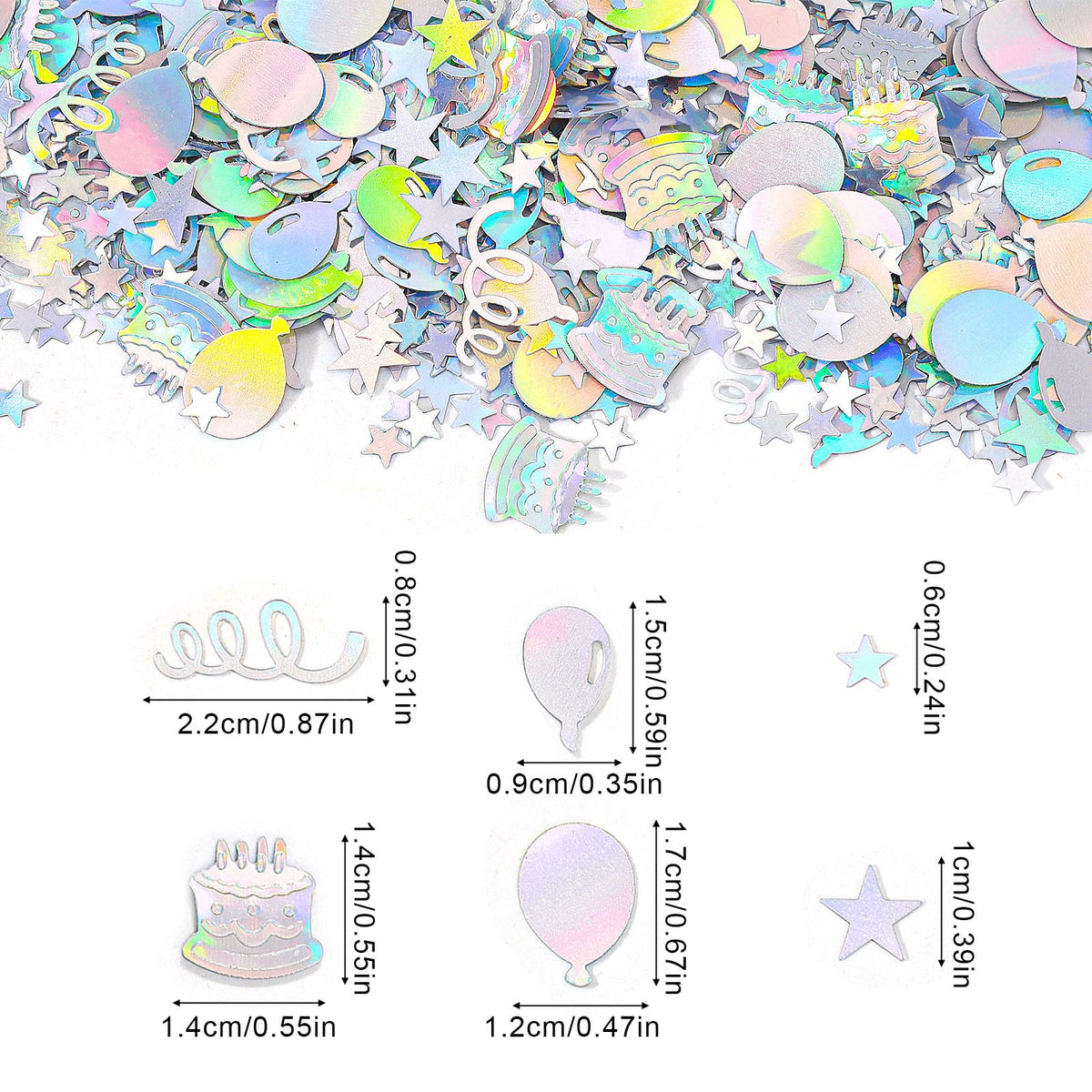 Gosknor 600pcs Birthday Confetti, Metallic Birthday Table Scatter Iridescent Party Confetti for DIY Crafts Cake Balloons Stars Ribbons Shapes Festive Table Decoration