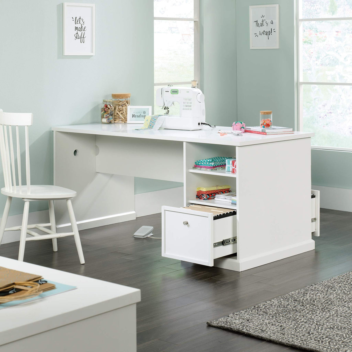 Sauder Craft Pro Series Craft Table/ Pantry cabinets, in White finish
