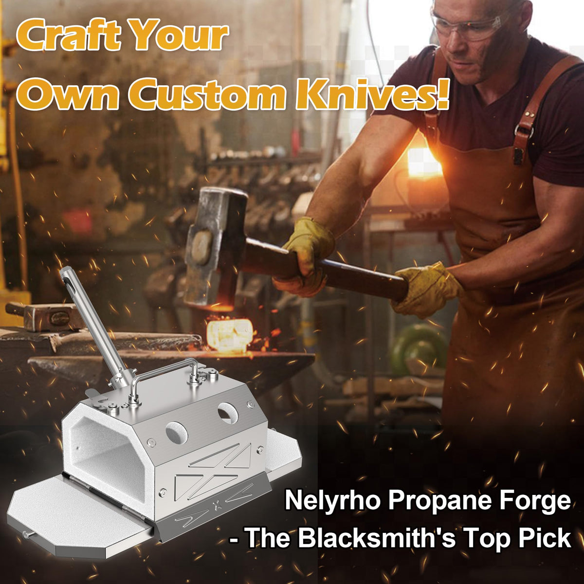 Nelyrho Blacksmith Forge Starter Kit, Double Door, Made of Stainless Steel, with 30PSl Requlator,for Blacksmithing and Knife Making Equipment Forging Melting Casting (1 Burner)