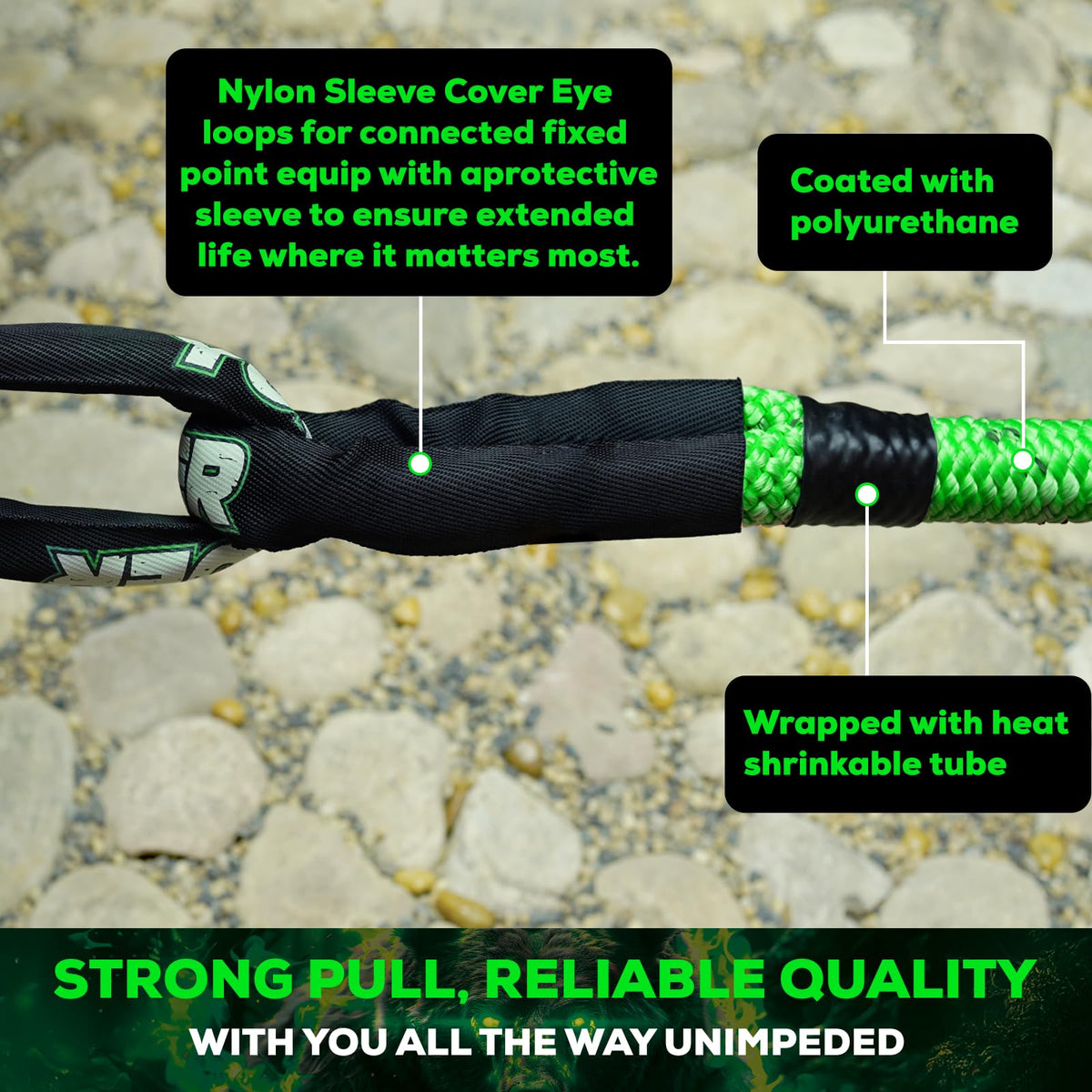 YUNFUER Heavy-Duty Kinetic Recovery Rope Kit – 48,600lbs, 1in x 30ft – Includes 2 Ultra-Strong UHMWPE Soft Shackles – 35%+ Elasticity for Off-Road Recovery, Towing & Emergency Use (Reflective)