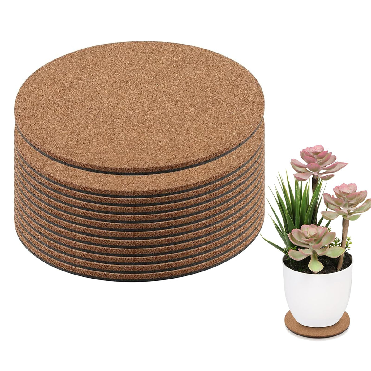 JEUIHAU 12 PCS 6 Inch Cork Plant Mats,Cork Plant Coasters,Round Plant Saucers Coaster for Gardening, Indoor and Outdoor Pots, DIY Craft Project