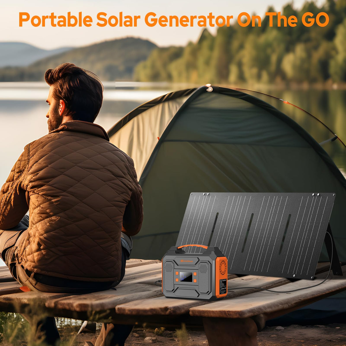Solar Power Bank Generator with Panels, 300W Portable Power Station with Solar Panel 40W, 110V Pure Sine Wave AC Outlet Battery Generator for Outdoor RV Camping Laptop Home Use with Solar charger