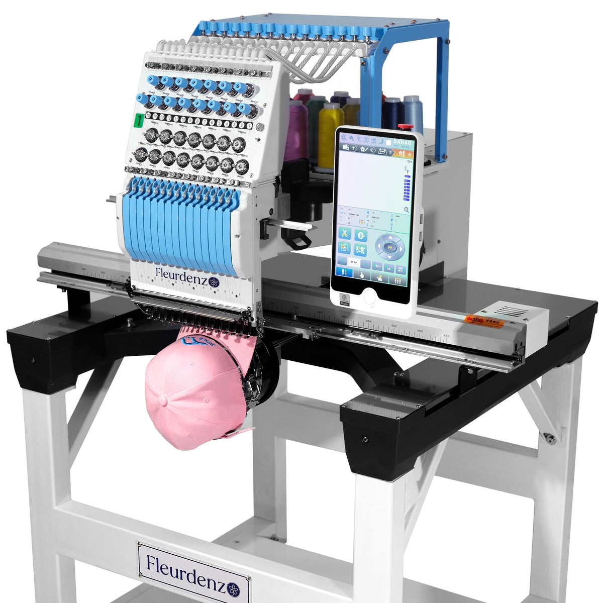 FLEURDENZ 15-Needle Commercial Embroidery Machine for Entrepreneurs, Growing Businesses, and Custom Apparel Brands, for Hats, Bags, 19.7" x 31.5" Large Area, 10" Touchscreen, Laser-Assisted Tracing