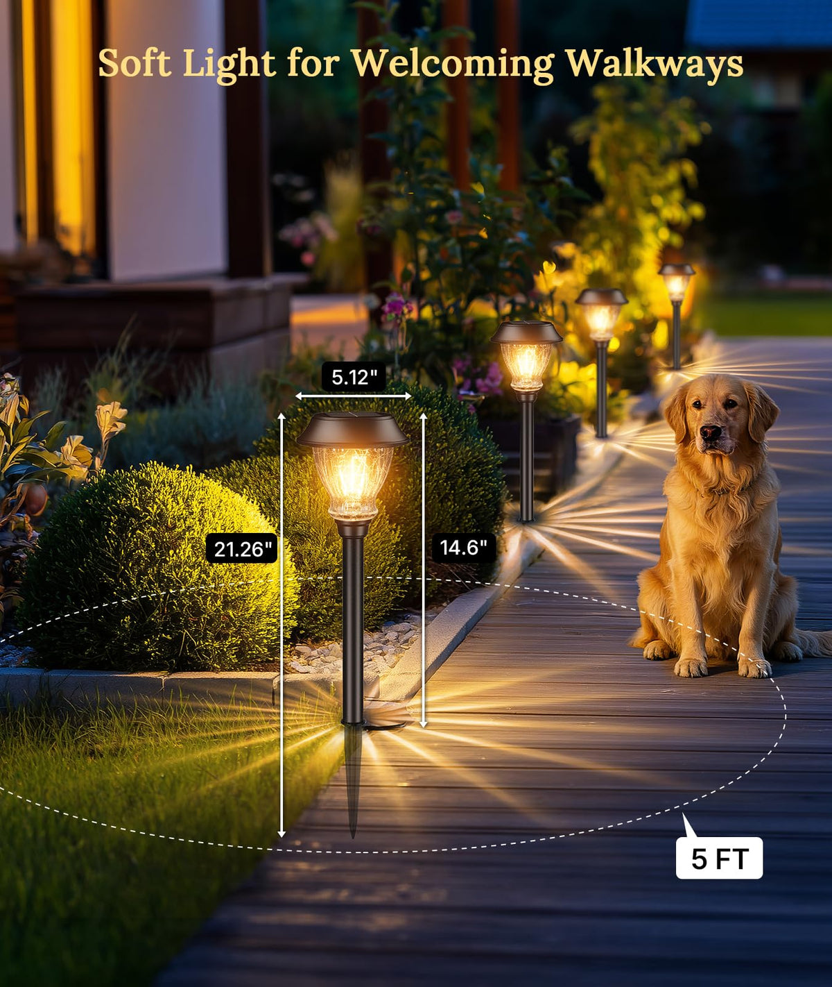 XMCOSY+ Solar Pathway Lights Outdoor, 8 Pack Decorative Crackled Glass Garden Lights, Soft Warm White Glow, Auto On/Off Waterproof Landscape Lighting for Yard Walkway Patio