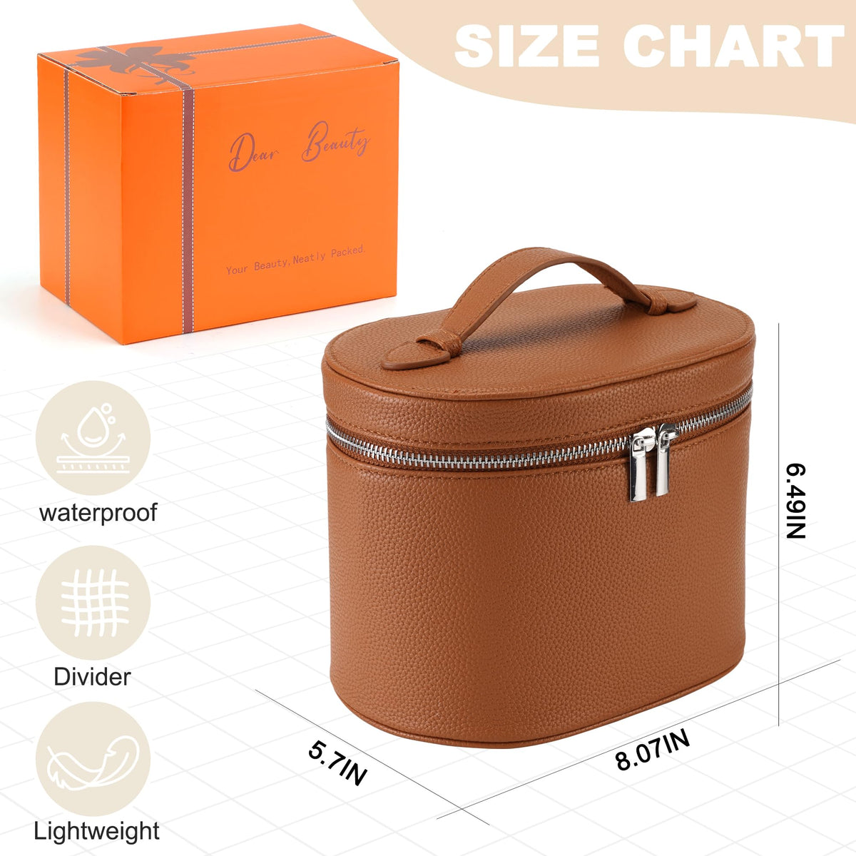 UUYUUY Makeup Bag Vanity Case Cosmetic Bag with Removable Divider Travel Toiletry Bag for Women Portable Make up Box Organizer, Brown