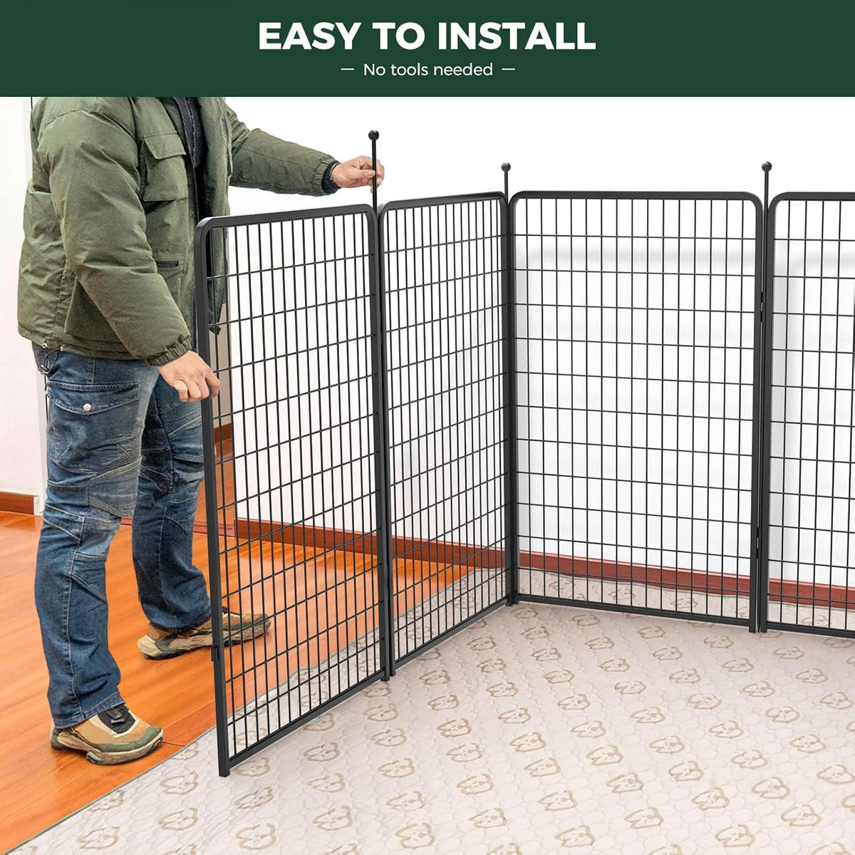 FXW Rollick Unleashed Dog Playpen for Indoor, Yard, RV Camping, 50 inch 16 Panels Dog Pen with Connectors (Pack of 2) for Large Dogs, Black│Patented