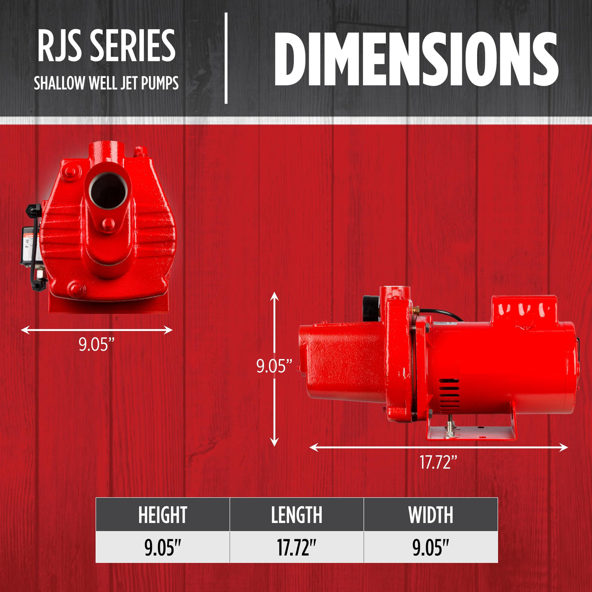 Red Lion RJS-50-PREM 1/2 HP, 12 GPM, 115/230 Volt, Premium Cast Iron Shallow Well Jet Pump, Red, 602206
