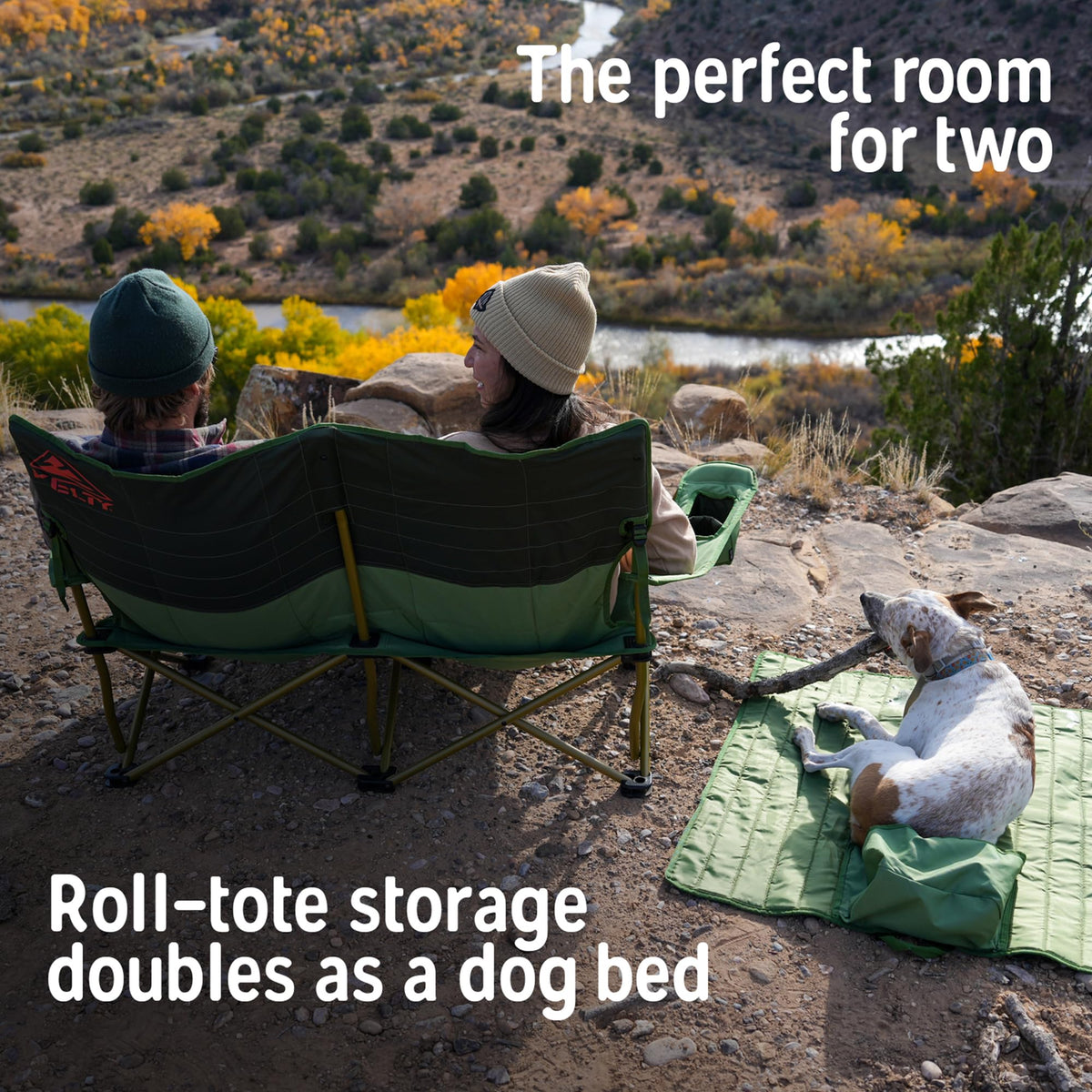 Kelty Low Loveseat Oversized 2-Person Heavy Duty Folding Camp Chair, Double Seat for Soccer Games, Tailgating, Beach Days (Low Height/Deep Lake)