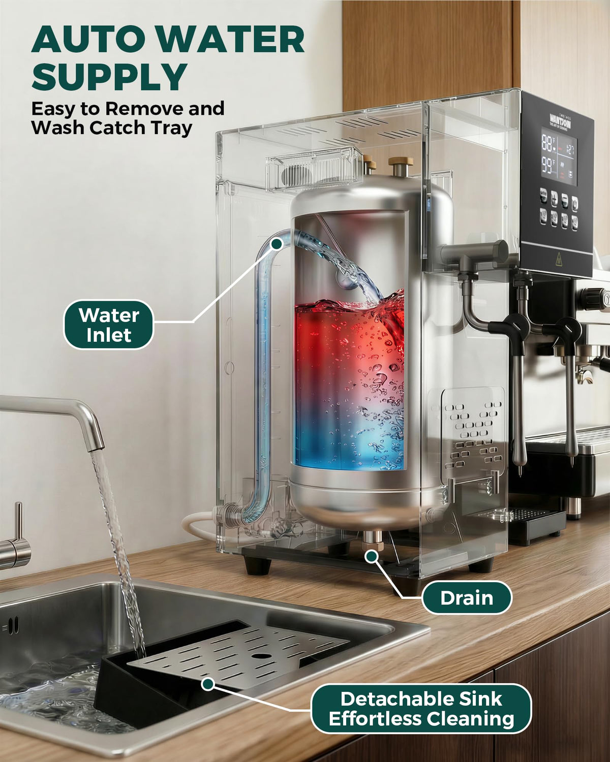 WantJoin Commercial Milk Frother & Beverage Heater - 2000W Multi-functional Milk Steamer Machine with LED Display Panel for Latte Cappuccino Coffee Milk Tea Foam & Hot Water Dispenser, Hotel Home Use