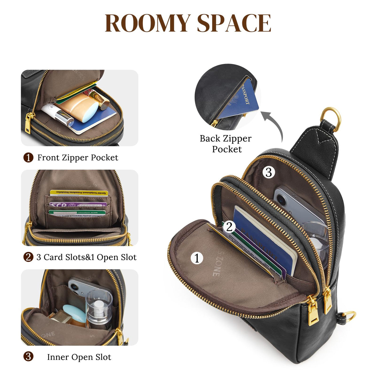 S-ZONE Leather Crossbody Bags for Women Sling Bag RFID Anti Theft Shoulder Purse Fanny Pack