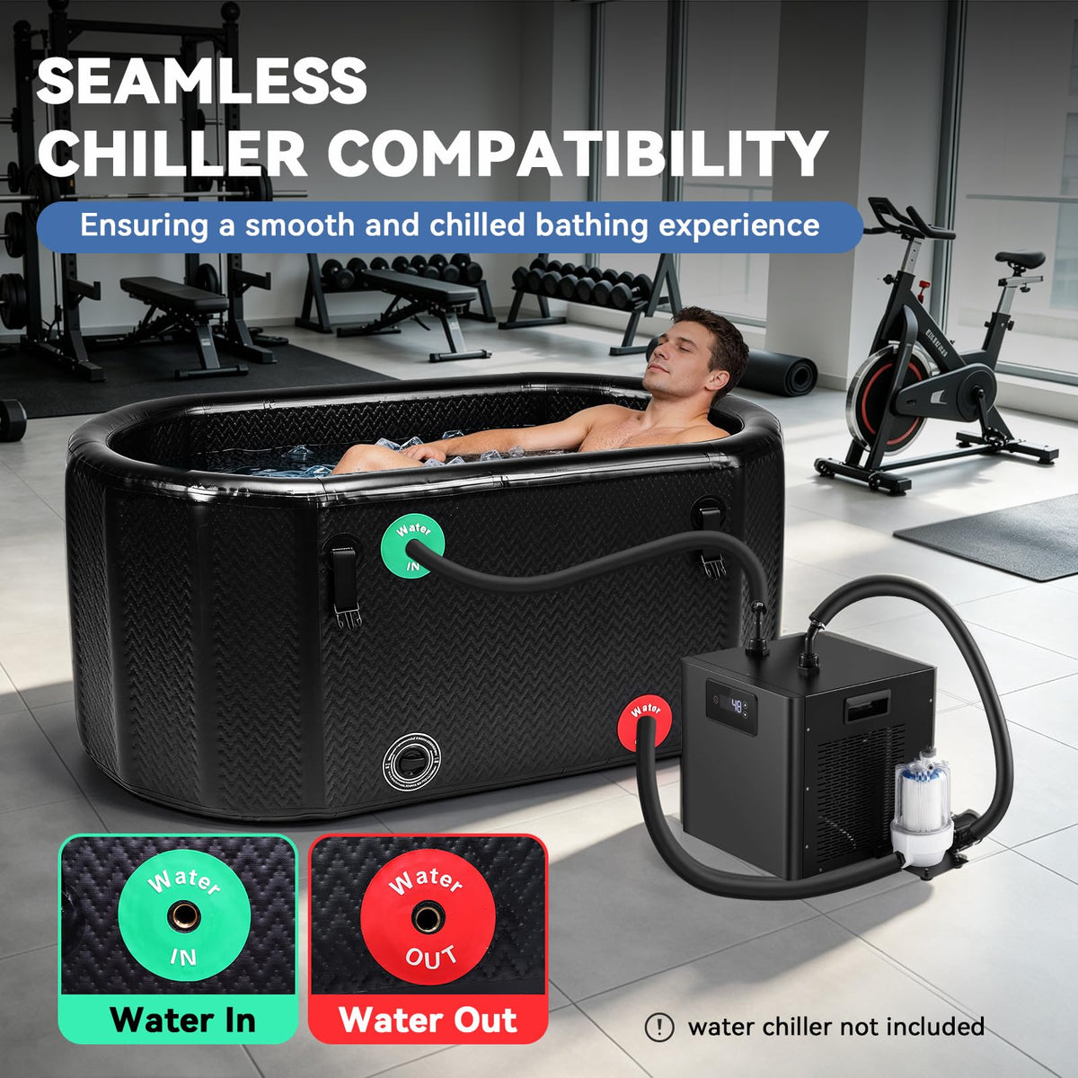 Poafamx Ice Bath Tub for Athletes, 206 Gal XXL Inflatable Cold Plunge Tub with Insulated Cover, Compatible with Water Chillers, Portable Bathtub for Outdoor & Indoor Recovery Cold Water Therapy