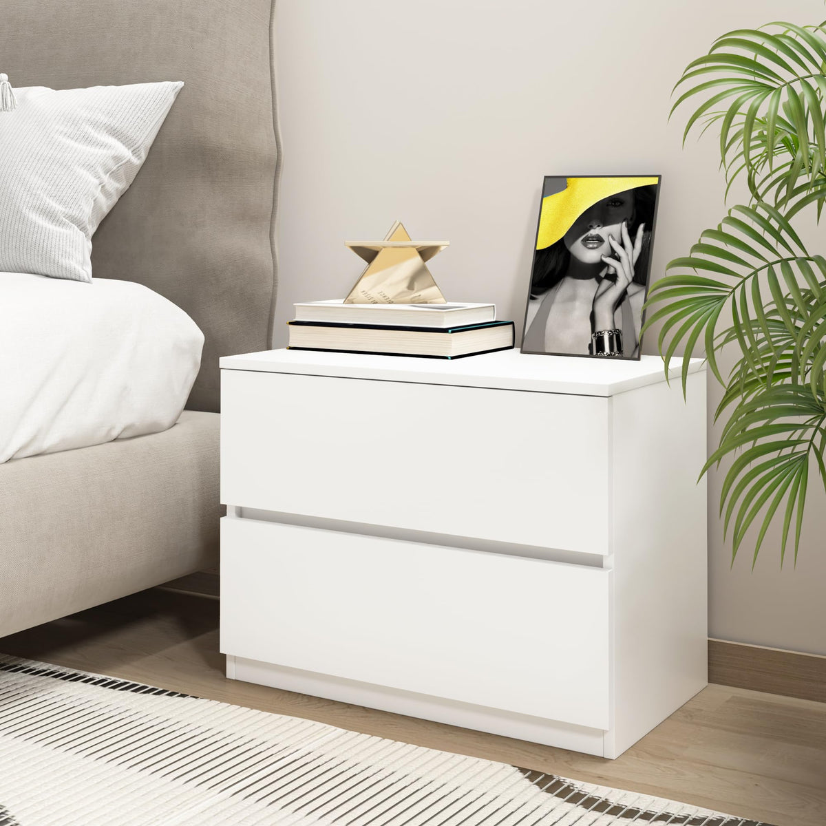 furtble 2 Drawer Dresser, Small Dressers for Closet, Wood Storage Cabinet for Hallway Bedroom Entryway, Nightstand Sofa Beside Table Drawer Chest, 23.6 in, White