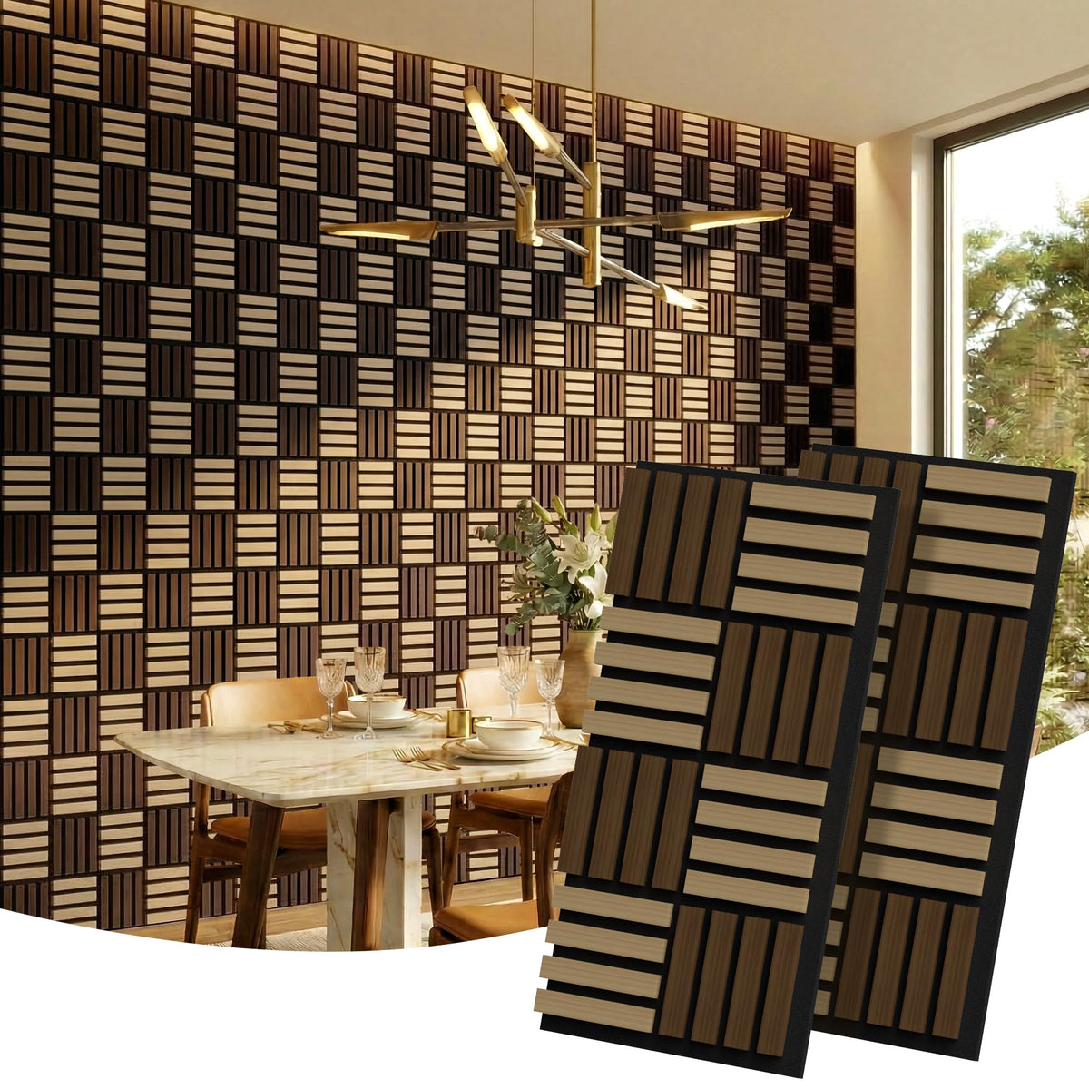 8 Pack Wood Slat Acoustic Wall Panels, Soundproof Wood Panels for Wall and ceiling, 3D Wall Panles with Slat Design for Bedroom, Living Room, Office, TV Background(13.8 × 27.4)