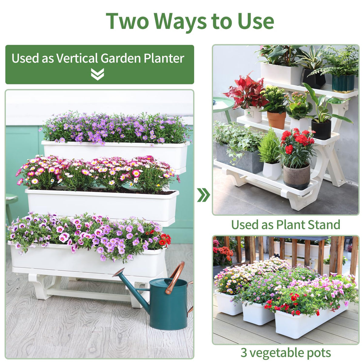 Oliz Planters for Outdoor Plants 3 Tiers Vertical Raised Garden Bed Freestanding Elevated Planter with Planter Tray for Indoor and Outdoor Strawberry, Herb, Flower, and Vegetable Planter