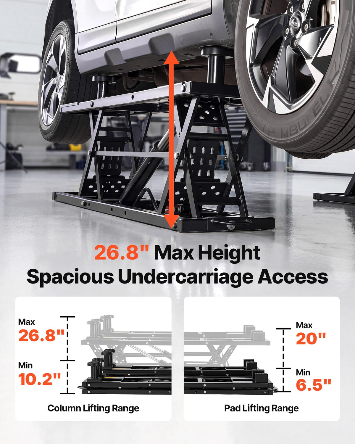 VEVOR Portable Car Lift, 7000 lbs Capacity, Heavy Duty Steel Truck Lift with 26.8" Max Height, Pneumatic Pump, Wheels, 4 Rubber Pads & 4 Lifting Columns for Cars, SUVs, Trucks, Home Garage or Shop Use