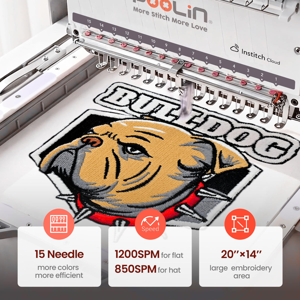 Poolin EOX 15-Needle Embroidery Machine for Mid-Range Business,20"x14" Embroidery Area,270° Hat Cap System,Commercial Multi-Needle Embroidery Machine,WiFi &USB,1200 SPM for Apparel & Hat Production