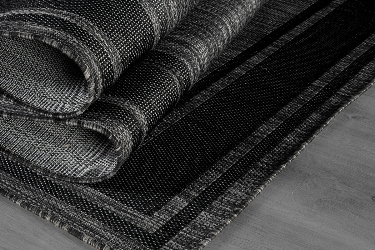 Beverly Rug Outdoor Rug 6x9 Modern Bordered Area Rugs for Indoor and Outdoor Patio Deck Porch Garden Waterproof Weather Sun Resistant Washable Outside Carpet (6 x 9 Black)