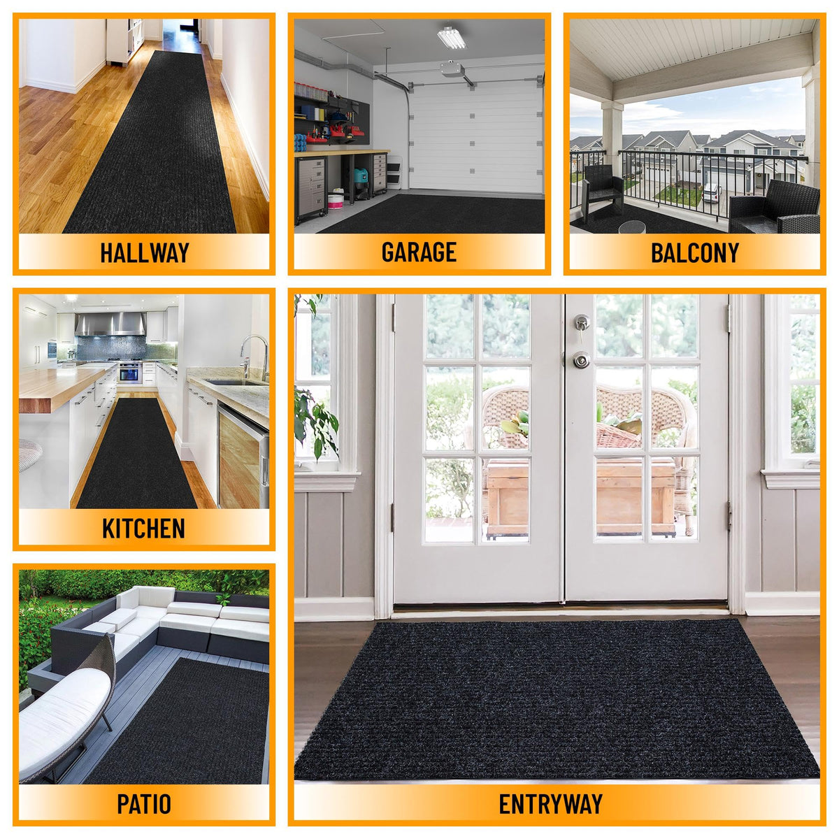 Ottomanson 6'6" x 11' Mud Mat Area Rug Scraper Carpet - Non-Slip, Dirt Trapping for Indoor & Outdoor Use - Ideal for Entryway, Garage, Kitchen, Patio & High-Traffic Areas, Black