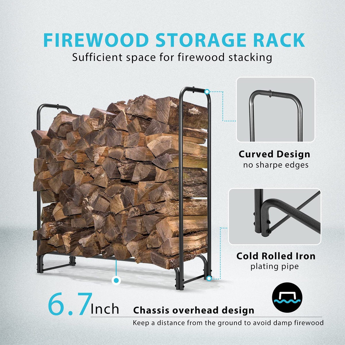 VIVOHOME 4ft Heavy Duty Indoor Outdoor Firewood Storage Log Rack and Cover Combo Set with Zipper and 3ft Heavy Duty Firewood Rack with Zippered Cover, Outdoor Log Holder Storage, Black