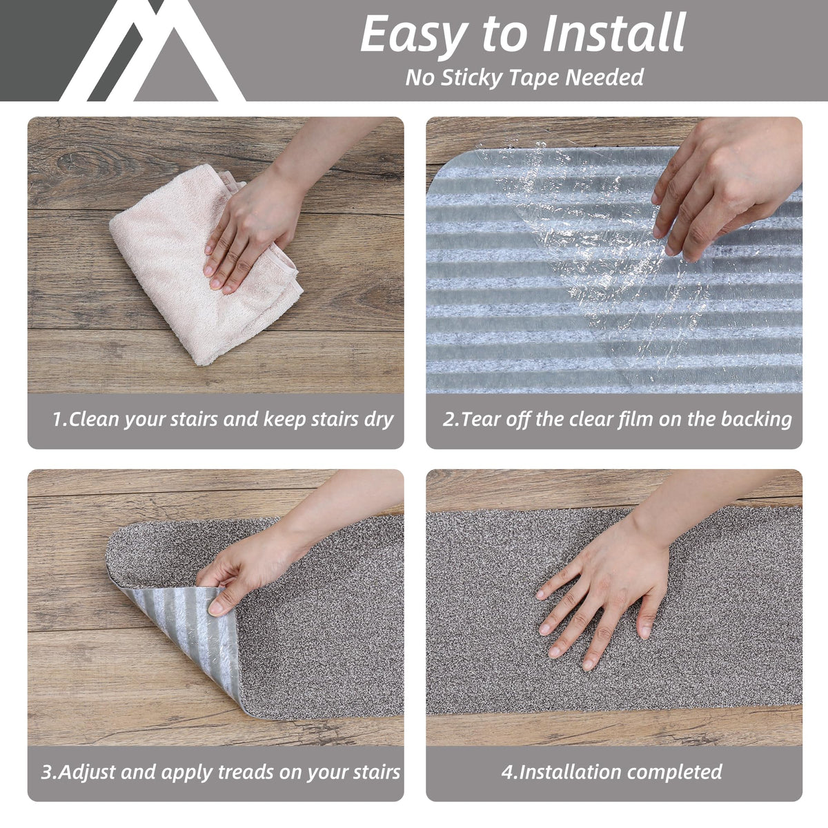 COSY HOMEER Stair Treads Non-Slip Carpet Mat 28inX9in Indoor Stair Runners for Wooden Steps, Stair Rugs for Kids and Dogs, 100% Polyester TPE Backing 4pcs,Grey,Protect Floor