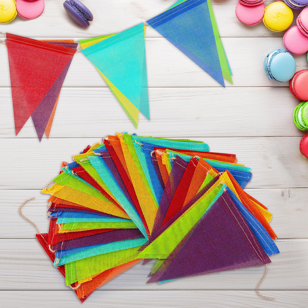 Jutevo 112 Flags/72ft Pennant Banner Flags Garland, Triangle Banner Pennant Flags on a String, Rainbow Burlap Pennant Banner Garland Bunting Banner for Outdoor Birthday Party Decorations Rainbow