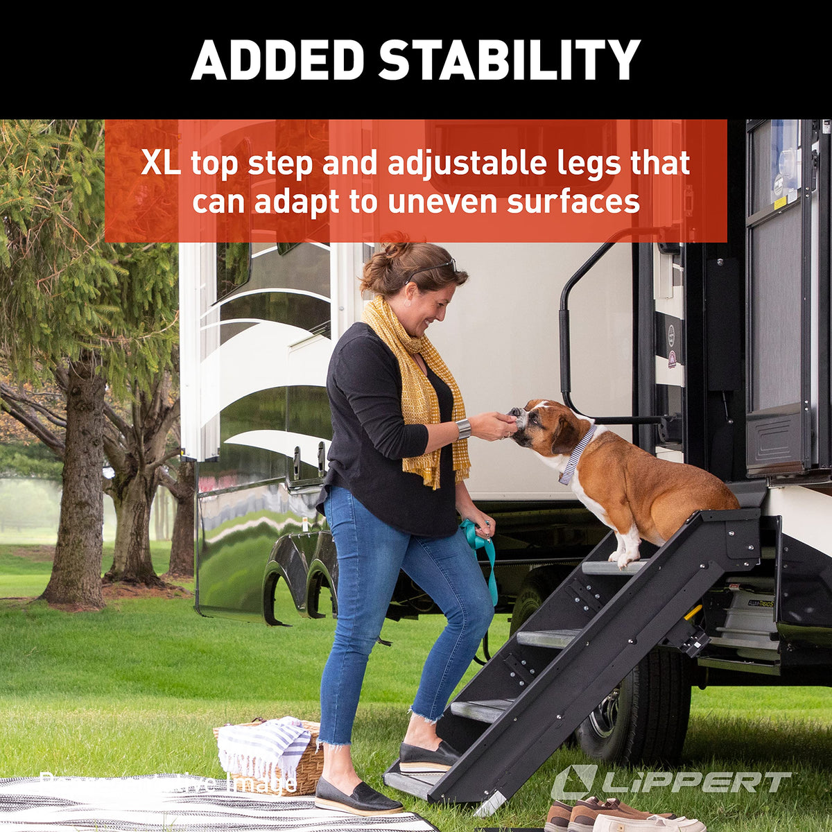 Lippert-733932 Solid Step Double Step for RV and Travel Trailer Entry Doorway , Black, 30-inch