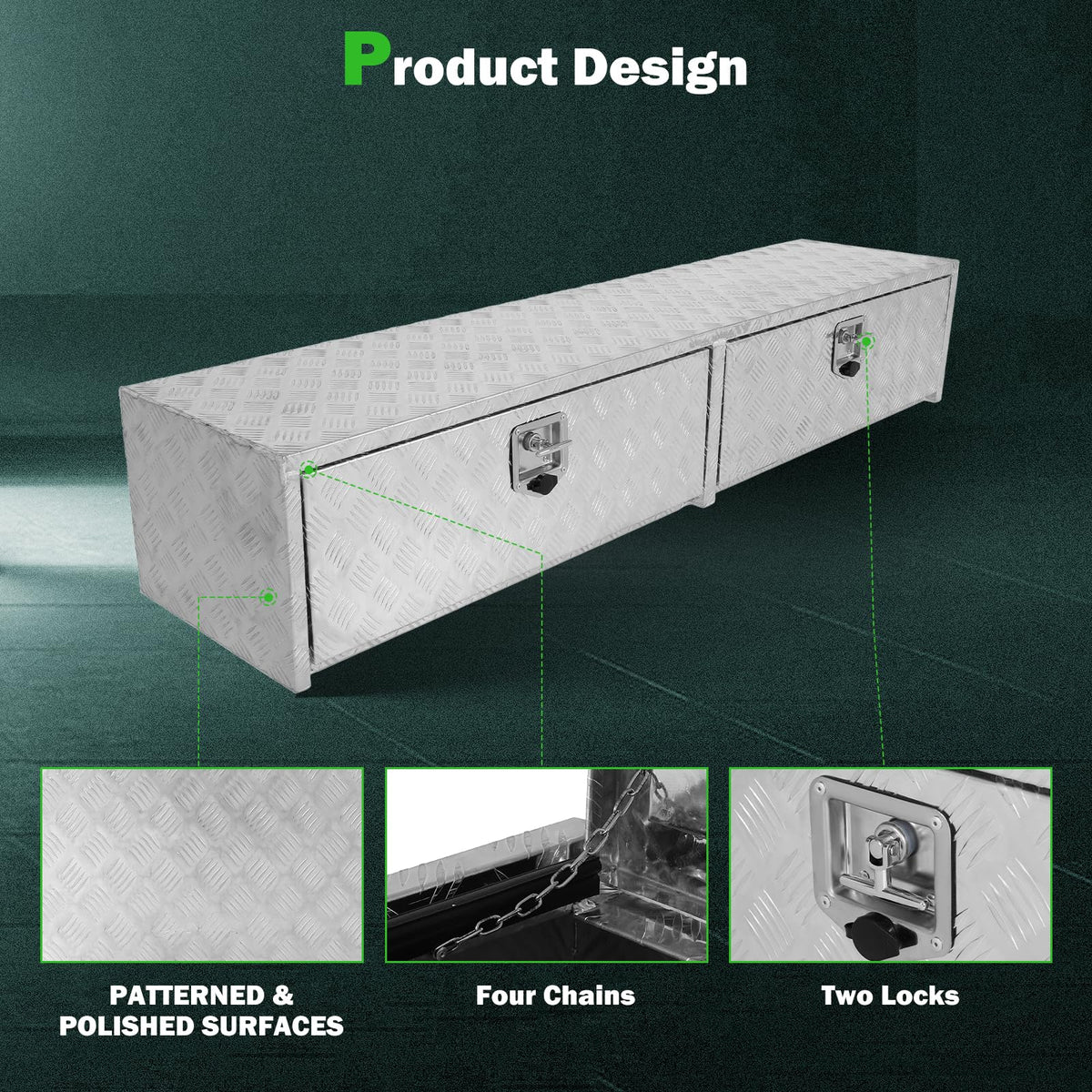 SCITOO 72" Aluminum Diamond Plate Truck Bed Tool Box,Heavy Duty Crossover Storage for Most Full Size Pickups,Lockable Weatherproof Chest,Fits 72"WX16"DX16"H Truck Beds,Easy Access to Load and Unload