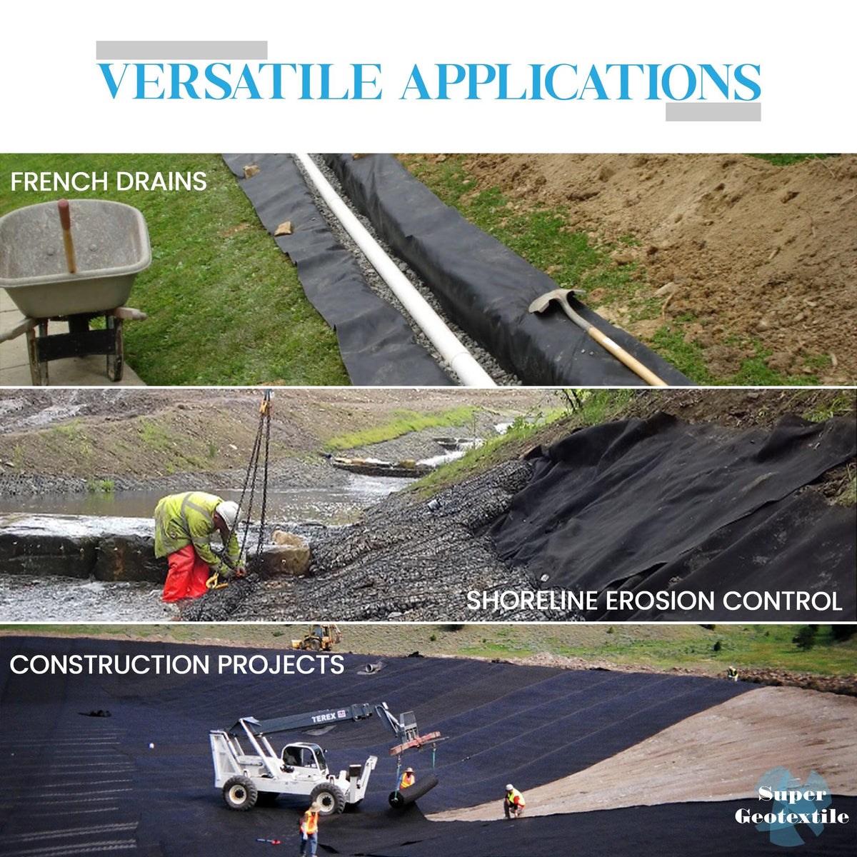 Super Geotextile 4, 6, 8 oz Non Woven Fabric for Landscaping, French Drains, Underlayment, Erosion Control, Construction Projects - 4 oz (3X250)
