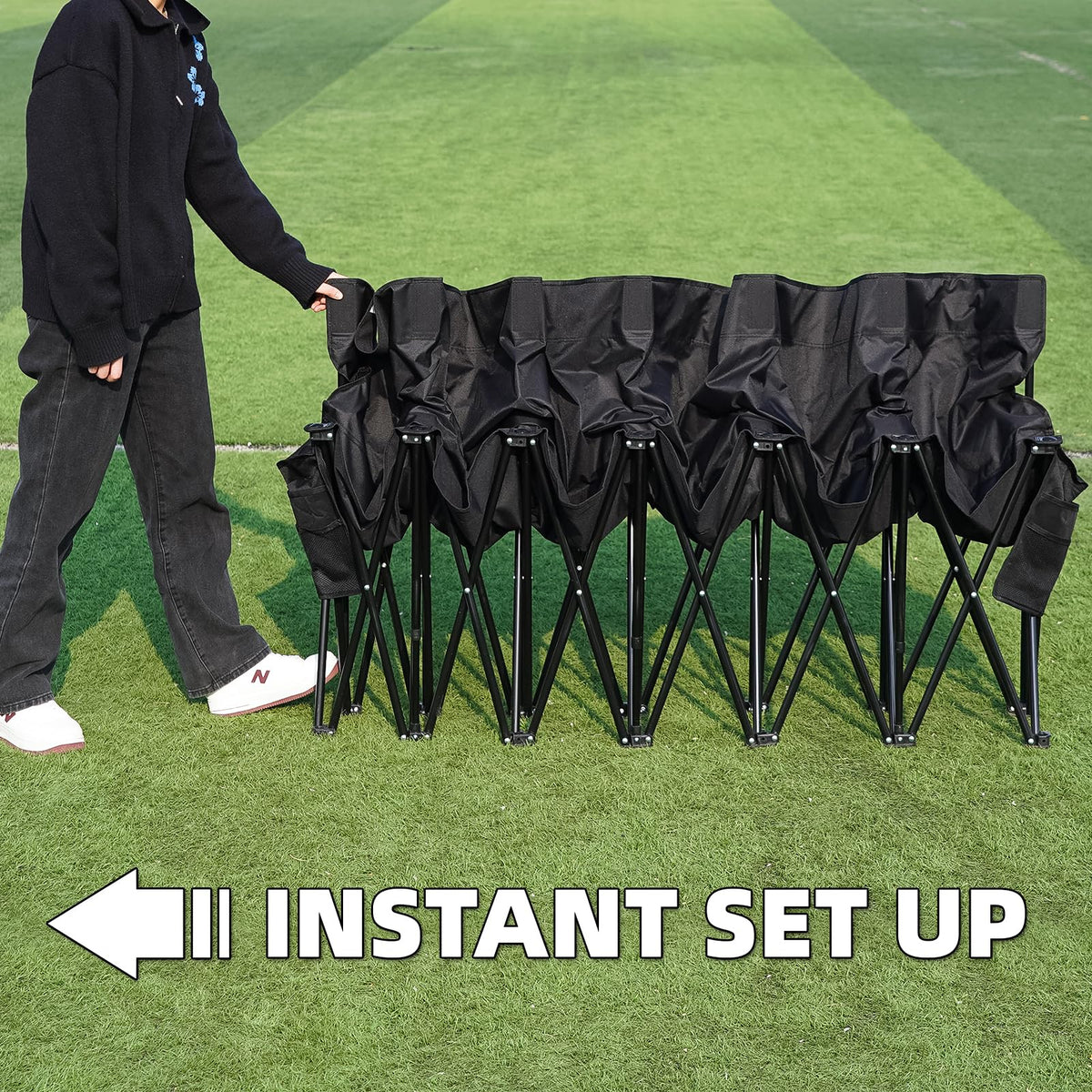 G GOOD GAIN Portable Soccer Bench - Team Bench Soccer 6 Seats with Bag, Sideline Folding Bench, Folded Chair Seating 6 for Football Camp Outdoor Sport Events, Team Chairs for Adults, Black