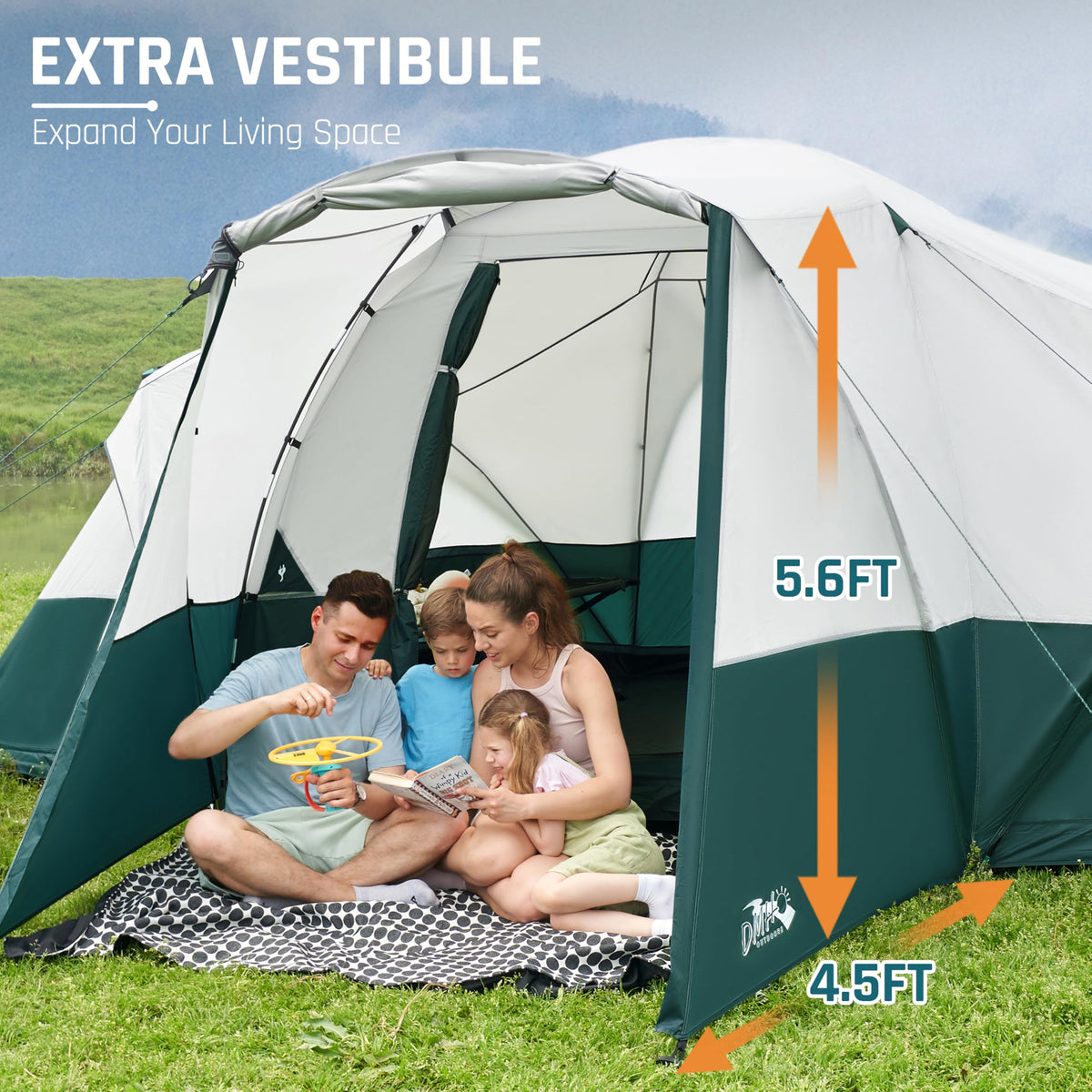 8 Person Camping Tent with Porch, Large Family Tents for Camping, PU1000MM Waterproof Tent with 5 Mesh Windows, Removable Rainfly, Reflective Windproof Rope, Big Dome Tent Fits 3 Queen Airbeds