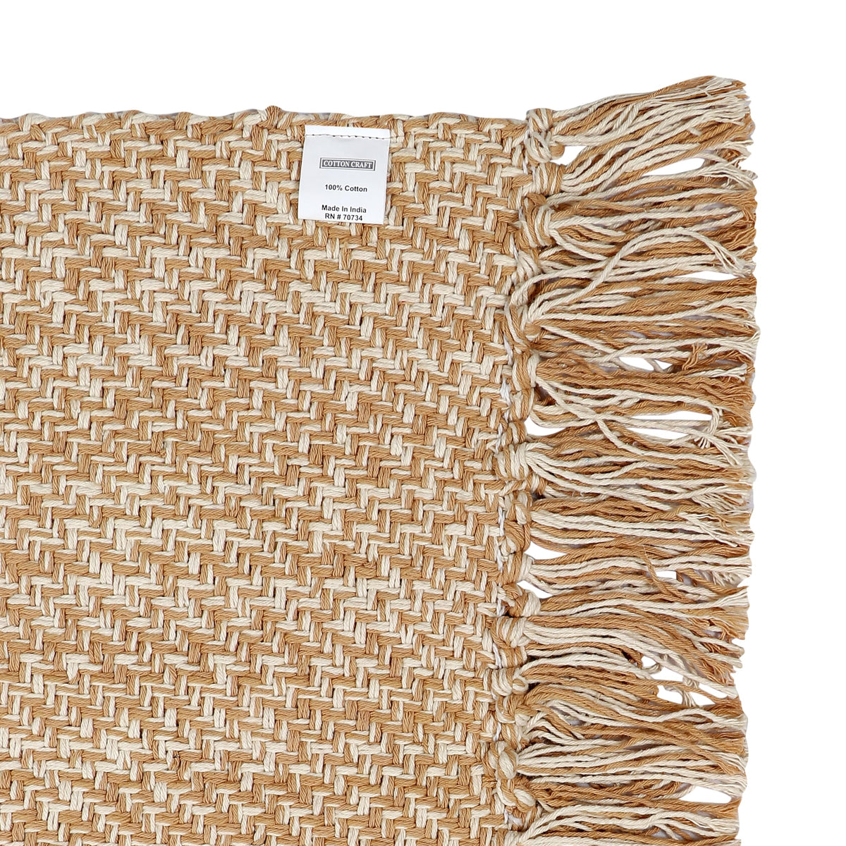 COTTON CRAFT Woven Area Rug - 2 Pack Reversible Boho Farmhouse Rustic Cotton Throw Rug Carpet with Fringe - Machine Washable Accent Mat for Bedroom Living Room Entryway Bathroom - 22x34 - Tan Natural