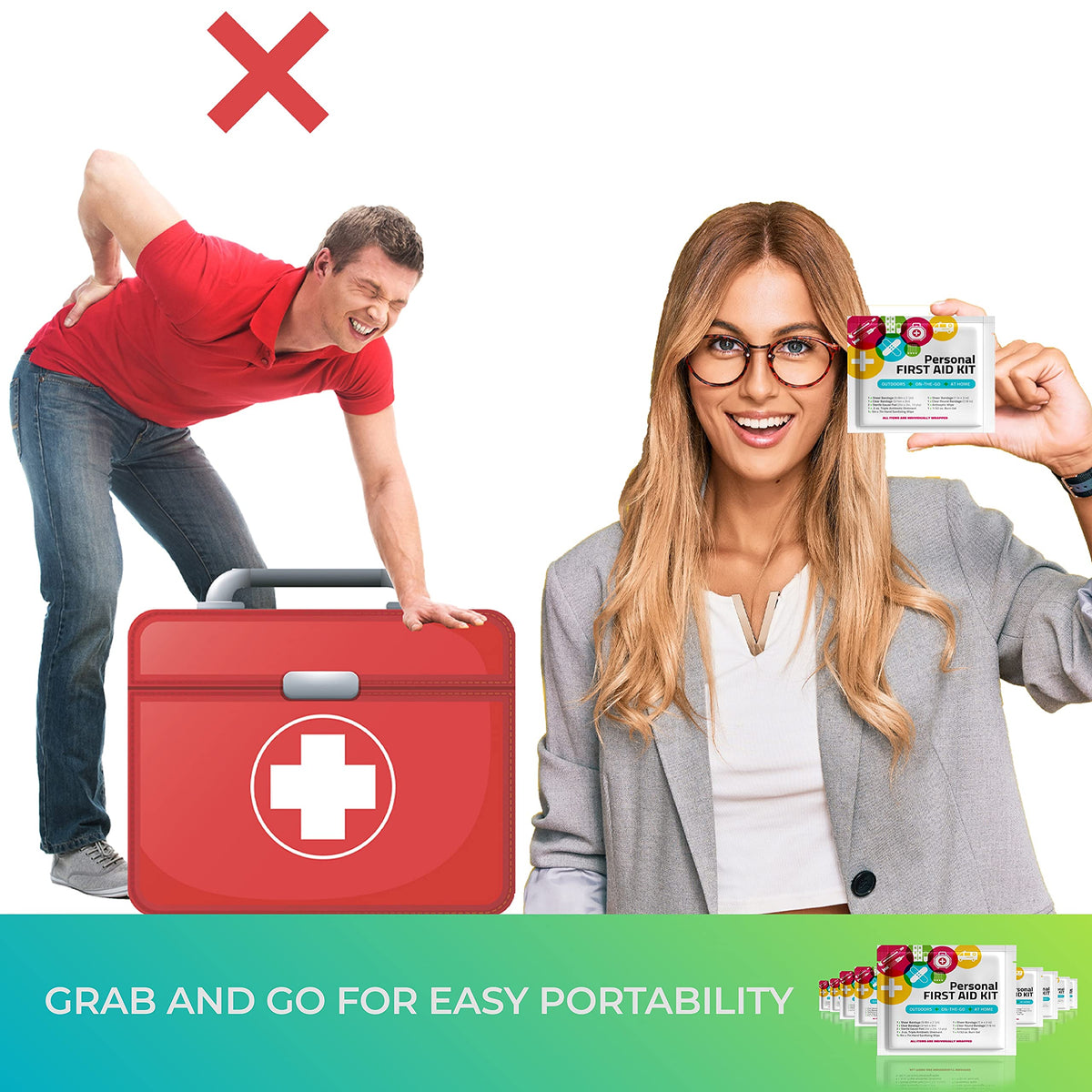Portable Travel Size First Aid Kit - 60 Pack Case | Perfect for Home, Office, Car, School, Business, Travel, Hiking, Hunting, and Outdoors | Individually Wrapped First Aid Products (Abstract)
