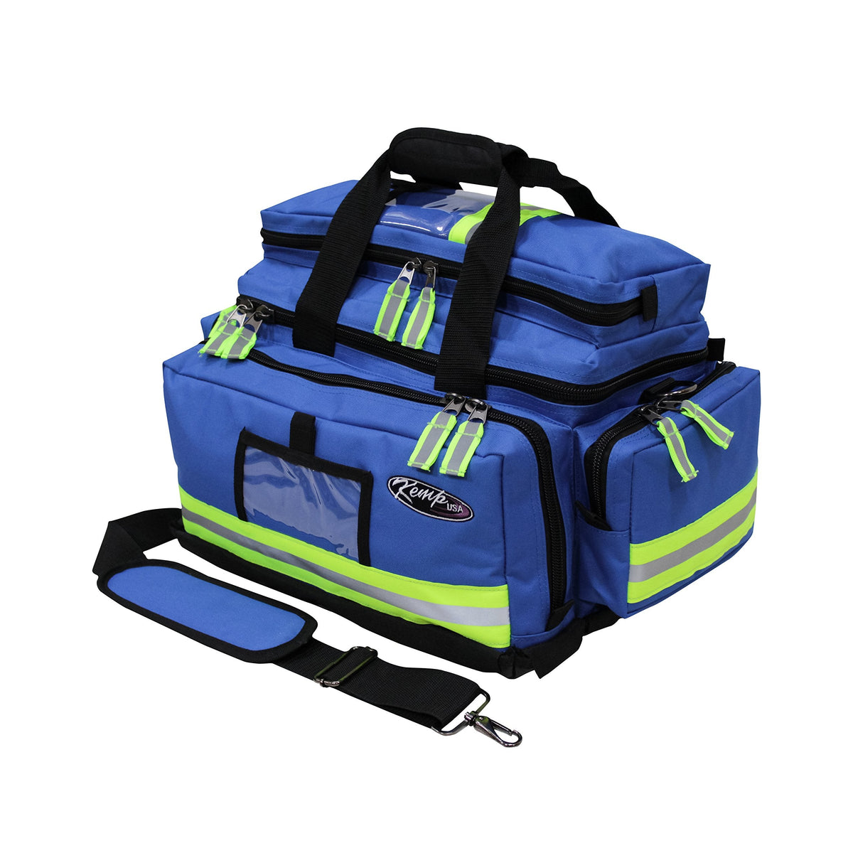 Kemp USA Large Trauma EMS Bag Royal Blue Emergency Medical Equipment Storage for EMT First Responders 600D Nylon Multi Compartment First Aid and Preparedness Gear Carrier