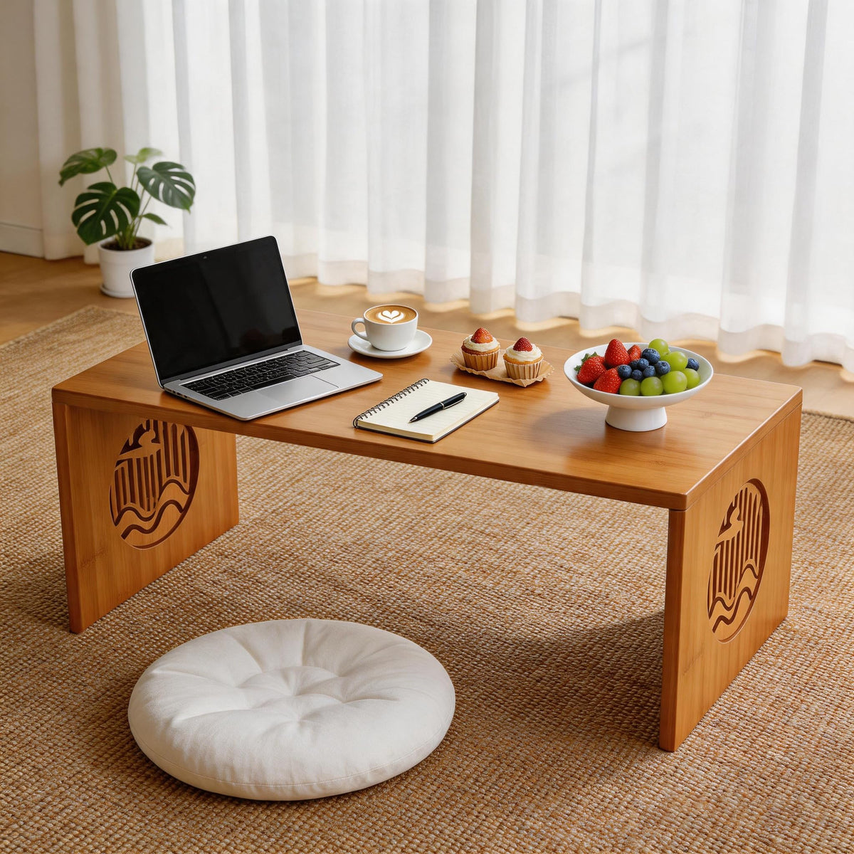 Ekjkldo Folding Coffee Table, Foldable Japanese Floor Table No Assembly, Low Coffee Table for Sitting On The Floor, Small Coffee Tables for Living Room Meditation Tea Room Tatami Dining 39.4 Inch