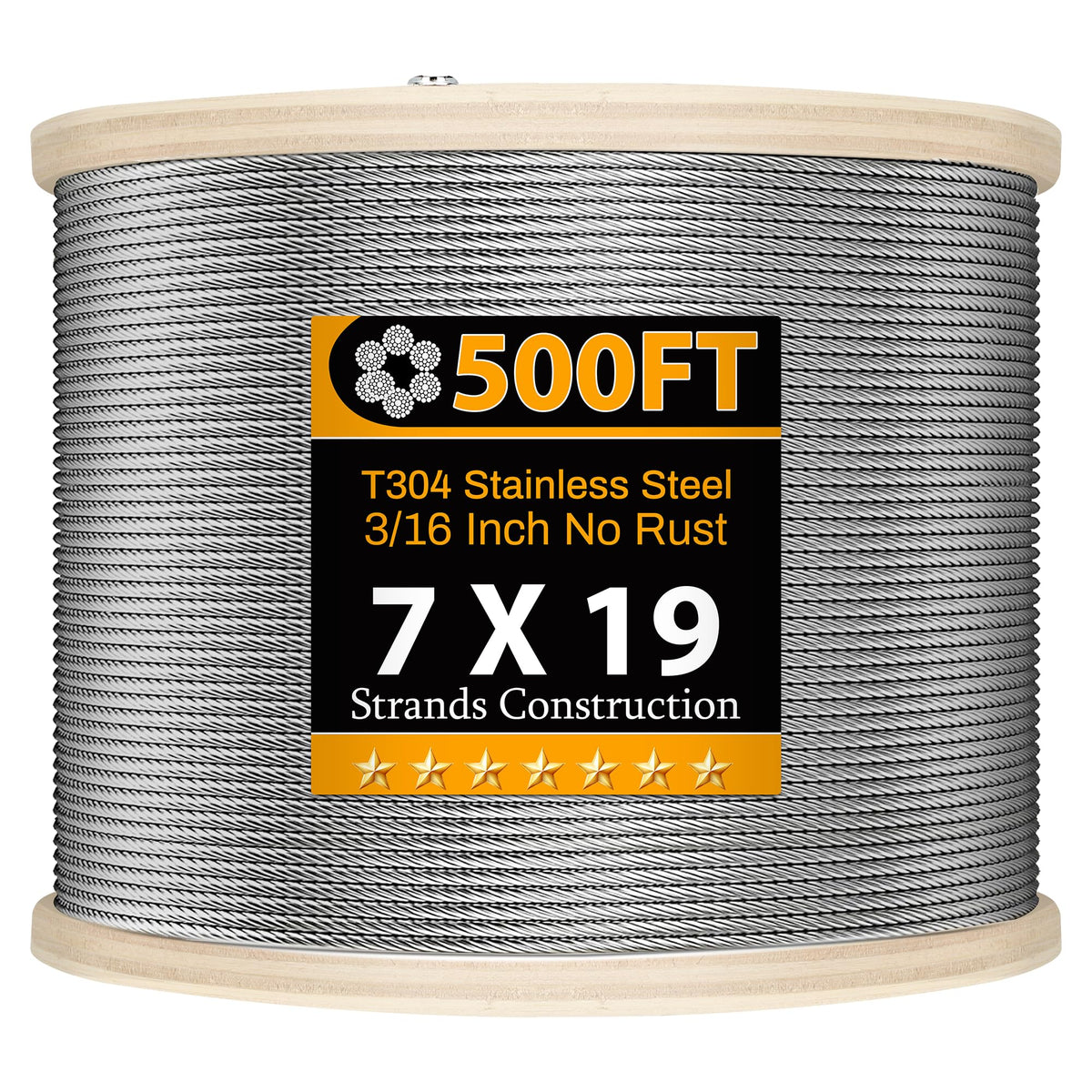 Thickened 3/16" Stainless Steel Cable, 500FT Wire Rope,7X19 Strands Aircraft Cable, 4000lbs Breaking Strength for Pulling, Lifting, Deck Cable Railing System, Zip Line, Line Lights and DIY Balustrade
