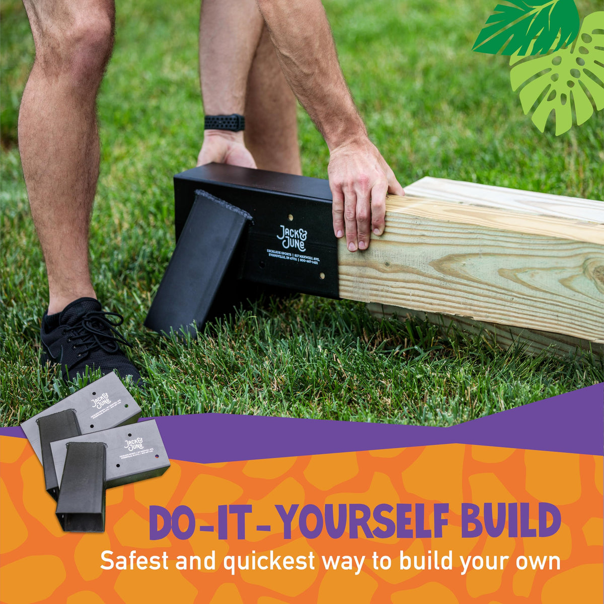 Jack & June Heavy-Duty DIY Wooden Swing Set Kits - Metal Bracket and Hardware for Safe, Easy Playset Installation