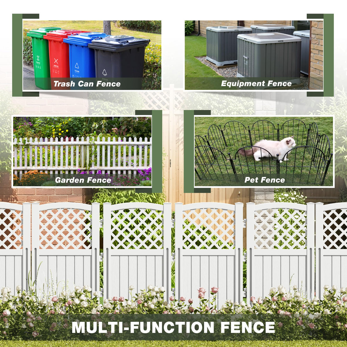 Greesum Outdoor Air Conditioner Fence, Privacy Screen 4 Panels for Trash Can Enclosure&Pool Equipment, 43.5”(H) x 22.62”(W) Per Panel, White