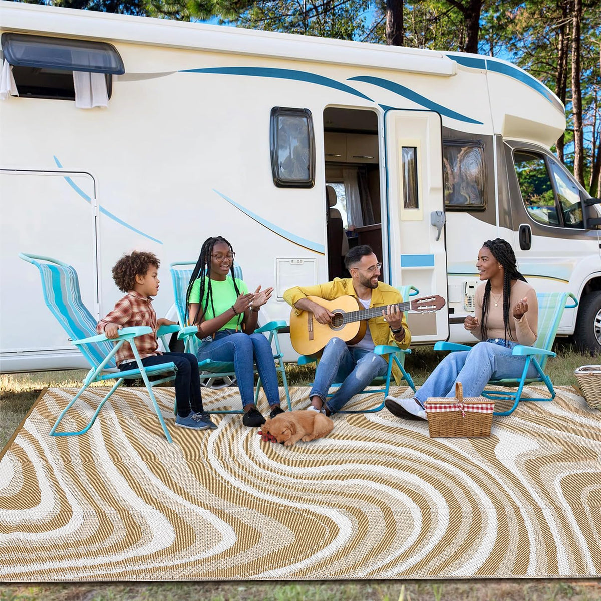 MilleLoom 10x20 Large Outdoor Patio Rug Modern Abstarct Plastic Straw Outdoor Rugs Waterproof Foldable UV Resistant Camping Reversible Mats for Deck, Camper, Balcony, Beach, Rv，Brown/Coffee/White