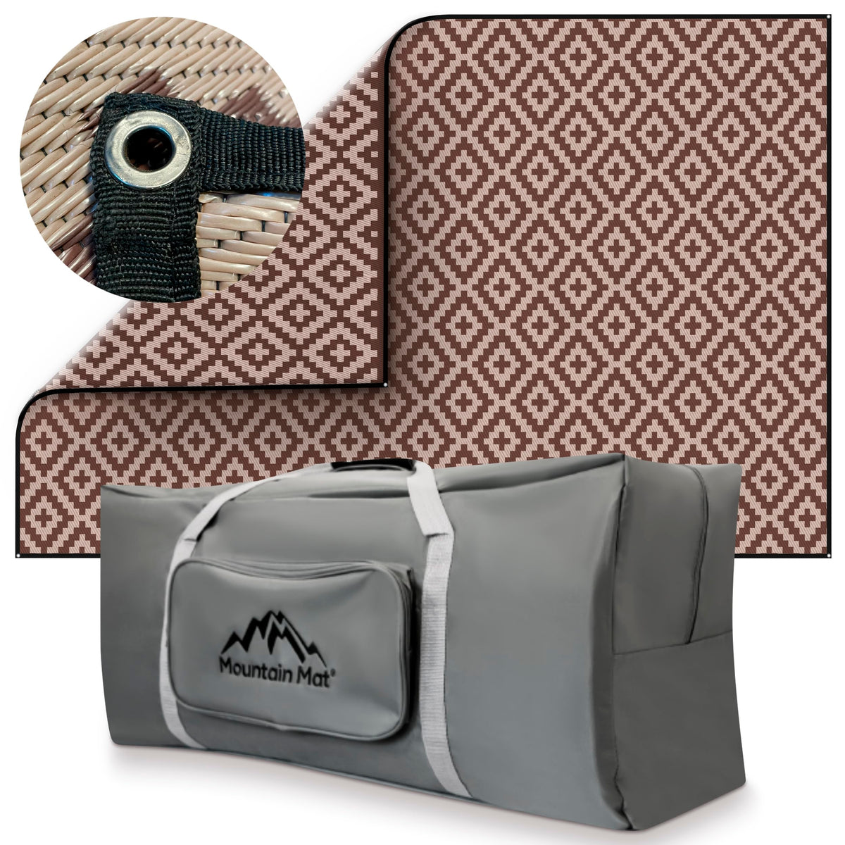 Mountain Mat 8x20 Brown & Tan RV Patio Mat with Carry Bag – Extra Thick 5mm Recycled Poly Rug – Heavy-Duty, Waterproof, Reversible – Premium Outdoor Mat for Campsite, Deck (8'x 20', Brown Diamond)