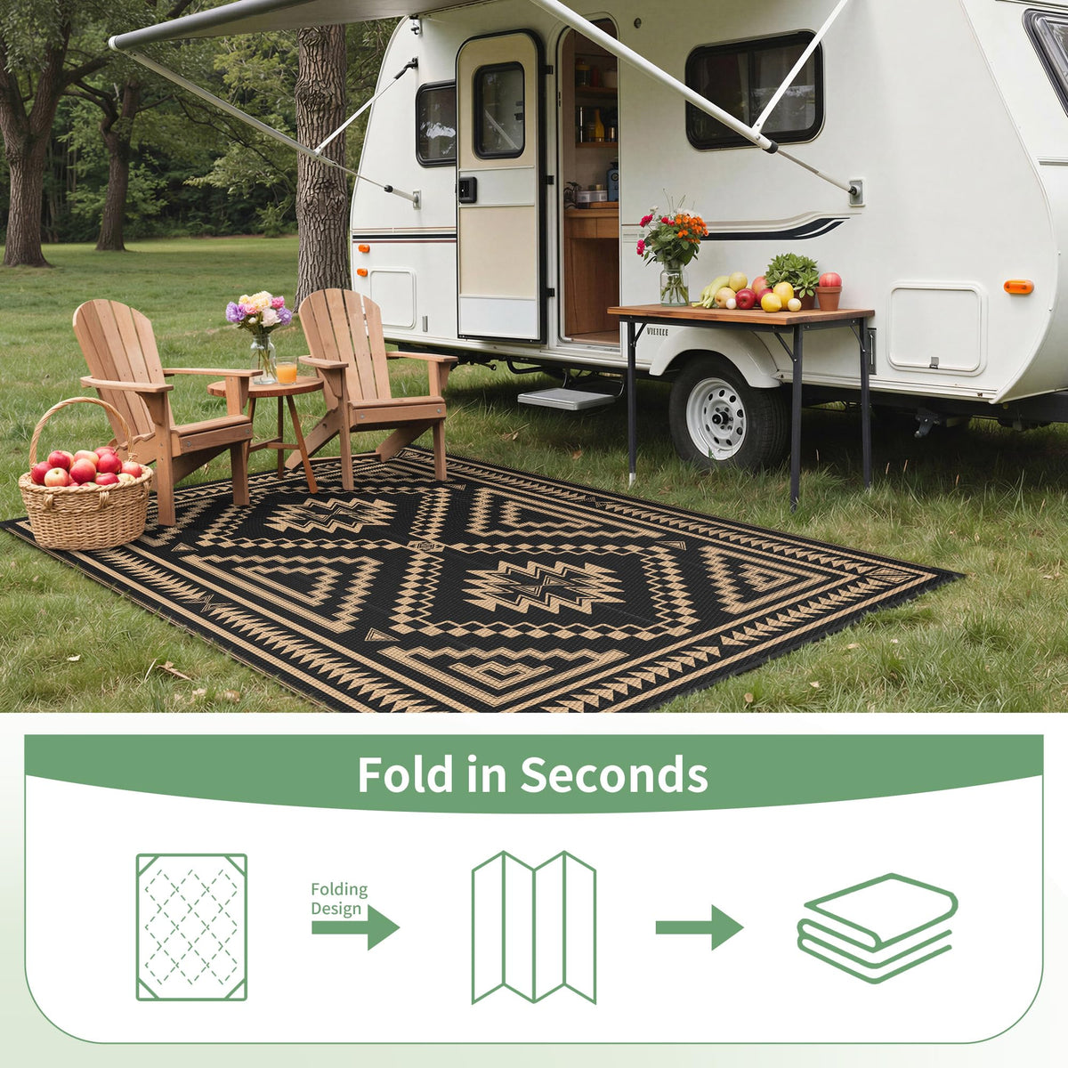 GENIMO Outdoor Rug for Patio Clearance - 10x14 ft Waterproof Plastic Camping Rugs, Reversible Outside Rv Mat Carpet for Porch, Deck, Picnic, Balcony, Beach, Backyard, Black Brown