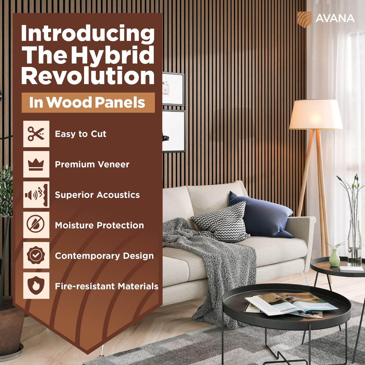 Avana Acoustic Wood Wall Panels – 93.2x11.25 Inch Panels – Fits 94x12 Layout – Smoke Walnut Acoustic Panels 2 PCs – Wall Panels for Interior Wall Decor for Homes, Offices – Wood Panels for Wall