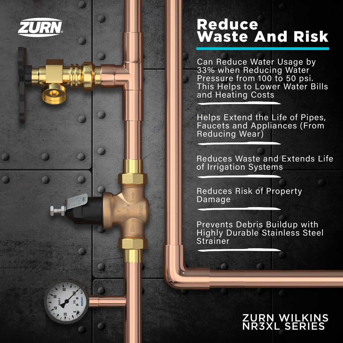 Zurn Wilkins 114-NR3XLDU 1-1/4" NR3XL Pressure Reducing Valve with Double Union FNPT Connection