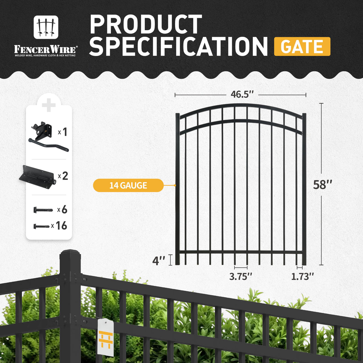 Fencer Wire Heavy Duty Arched Decorative Fence Gate, 5FT Height x 4FT Width Outdoor Fence Gate, Outdoor Anti-Rust Metal Steel Gate for Fencing Barrier, Garden Gate with Gate Lock